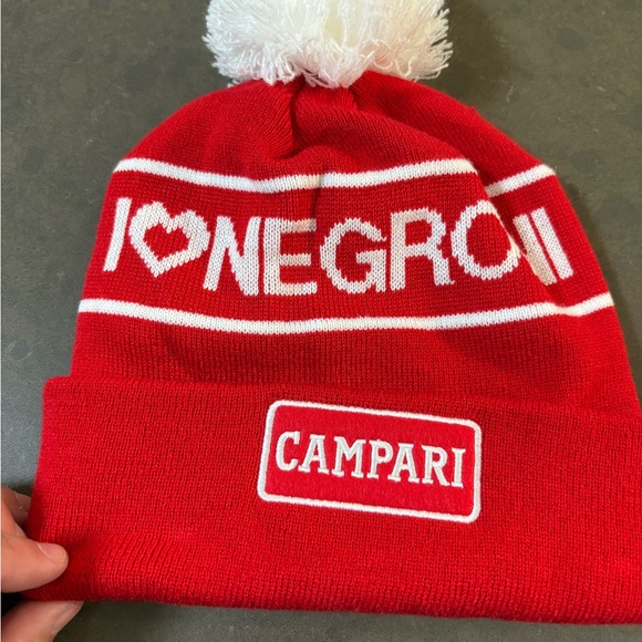 Vintage new old deadstock Campari Negroni winter hat toque with Pom Pom - Picture 2 of 2